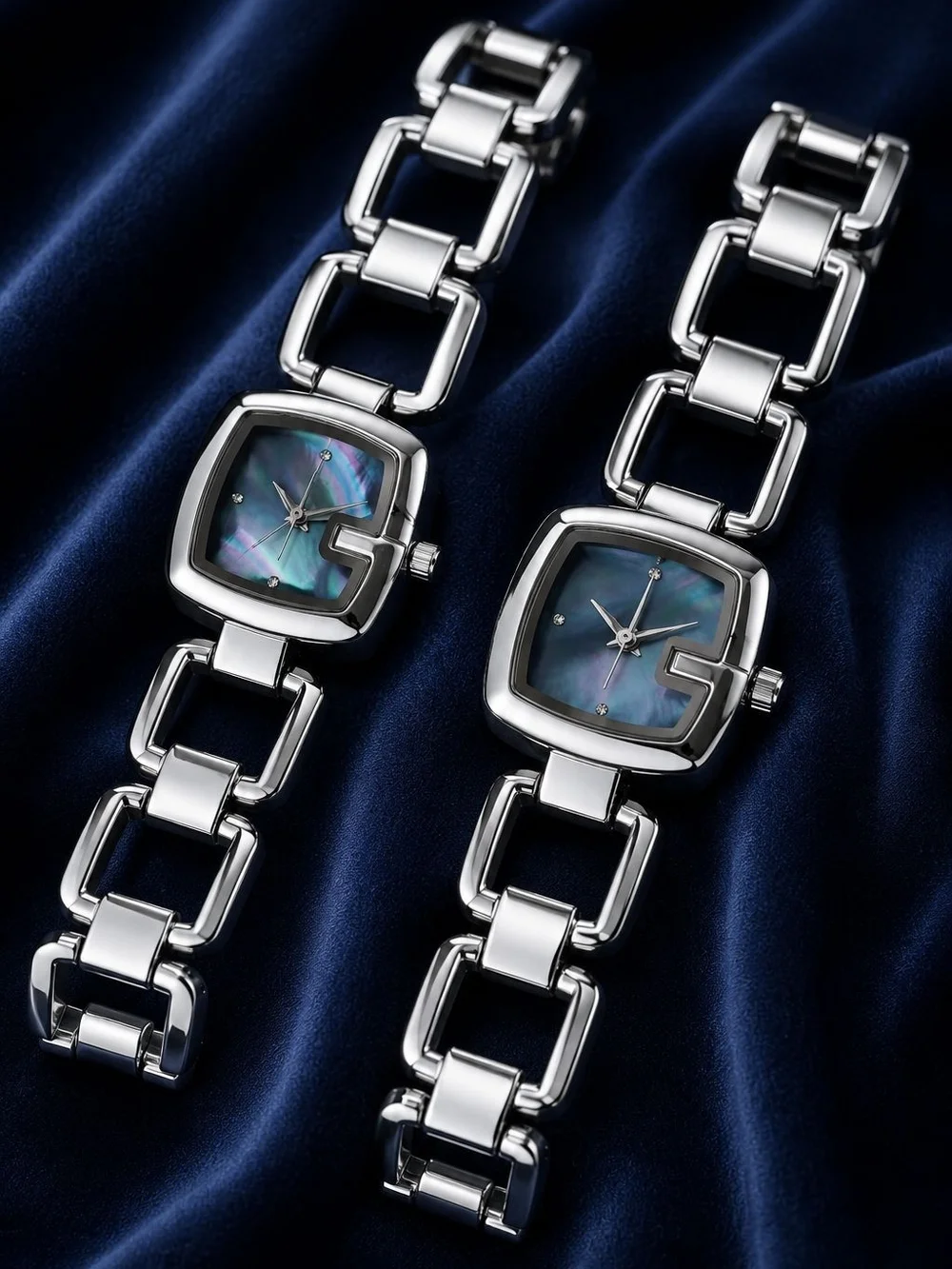Silver Bracelet Watch with Blue Mother-of-Pearl Dial